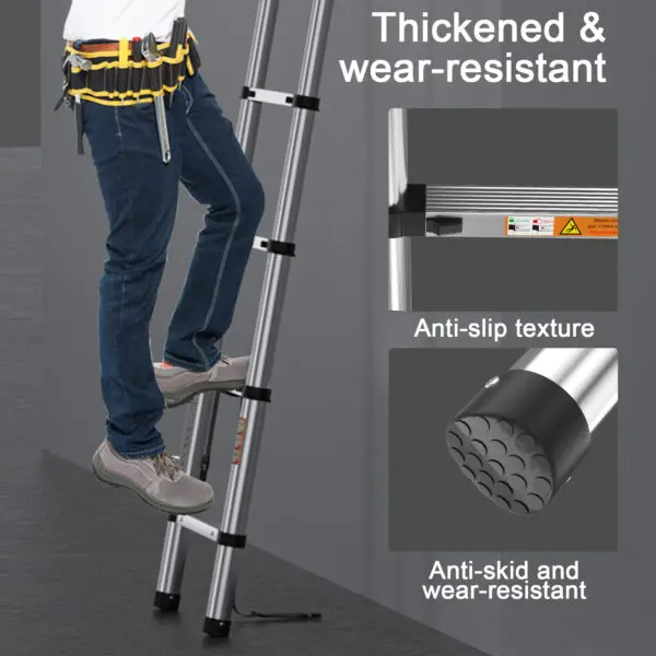 BRIEFNESS EN131 Certified 12.5FT Telescopic Ladder, 3.8M Aluminum Anti-Slip Lightweight Portable Attic Loft Extension Ladder - Image 5