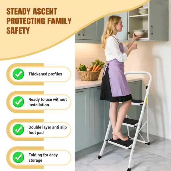 Steel Folding 3 Step Folding with Anti-Slip Pedal Lightweight with Handrails NonSlip Small Stool Ladders For Kitchen Touring car - Image 2