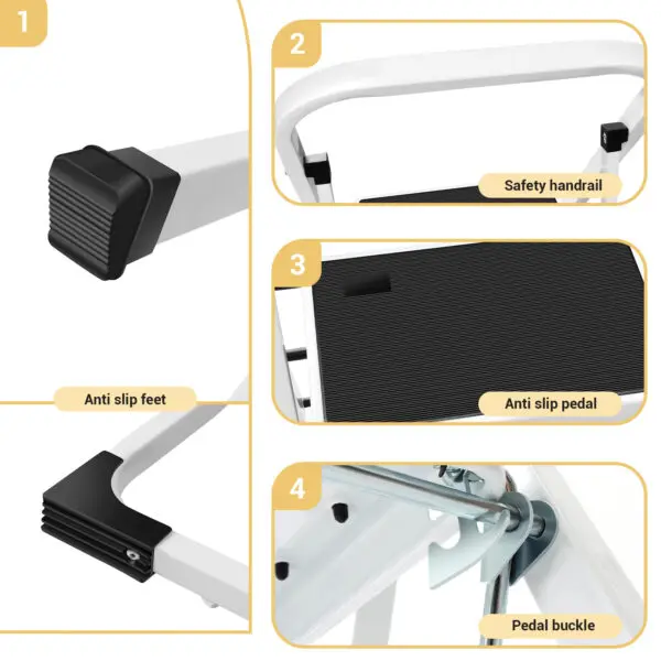 Steel Folding 3 Step Folding with Anti-Slip Pedal Lightweight with Handrails NonSlip Small Stool Ladders For Kitchen Touring car - Image 4