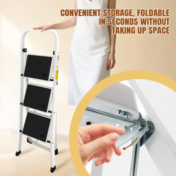 Steel Folding 3 Step Folding with Anti-Slip Pedal Lightweight with Handrails NonSlip Small Stool Ladders For Kitchen Touring car - Image 6
