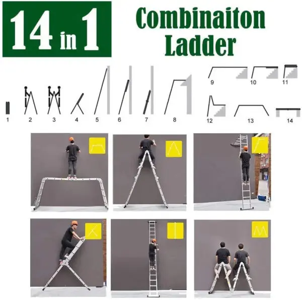 BRIEFNESS 4.7M Folding Aluminum Ladder 14in1 Multifunctional Combo For Home DIY Construction Paint, Clean with Tool Tray - Image 2