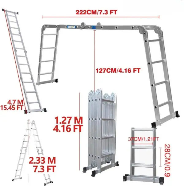 BRIEFNESS 4.7M Folding Aluminum Ladder 14in1 Multifunctional Combo For Home DIY Construction Paint, Clean with Tool Tray - Image 3