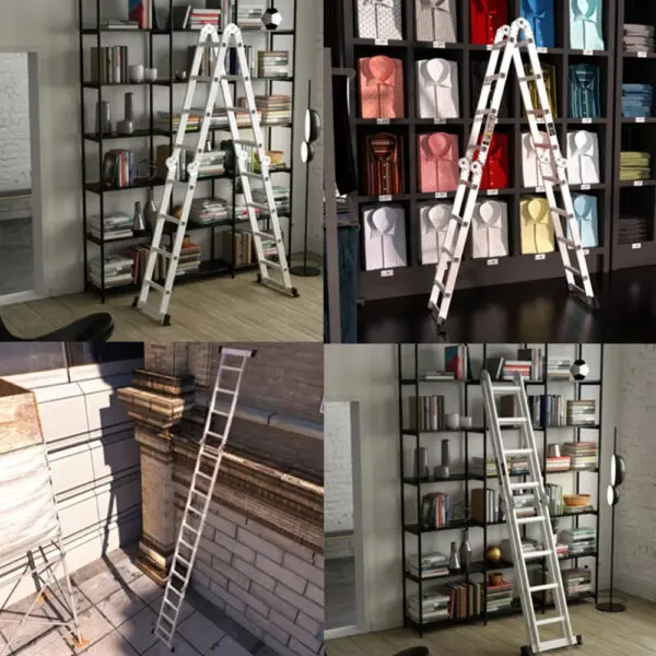 BRIEFNESS 4.7M Folding Aluminum Ladder 14in1 Multifunctional Combo For Home DIY Construction Paint, Clean with Tool Tray - Image 6