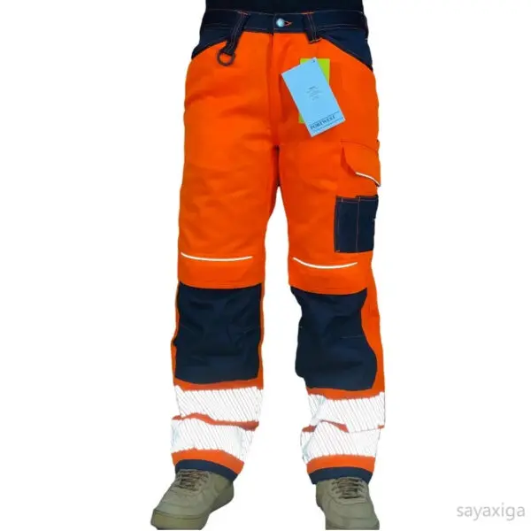 Cotton Reflective Pants Men Work Multi Pockets Hi Vis Pants High Visibility Work Wear Pants Road Construction Safety Trousers