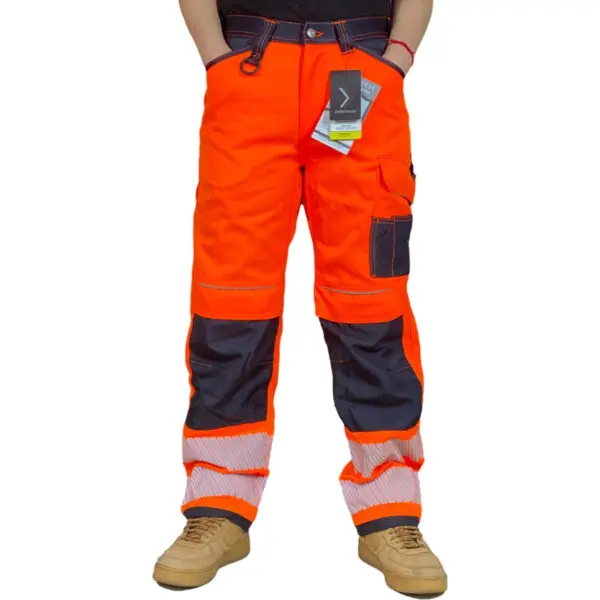 Cotton Reflective Pants Men Work Multi Pockets Hi Vis Pants High Visibility Work Wear Pants Road Construction Safety Trousers - Image 5
