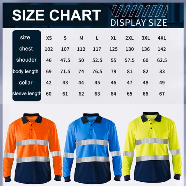 Hi Vis Polo Shirt Men High Visibility Clothing Long Sleeve Reflective Shirt Construction Quick Dry Safety Warning Shirt Workwear - Image 6