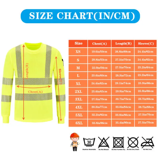 High Visibility Long Sleeve Safety Work T Shirt EN20471 Class 3 hi vis t Shirts(XS-8XL) - Image 3