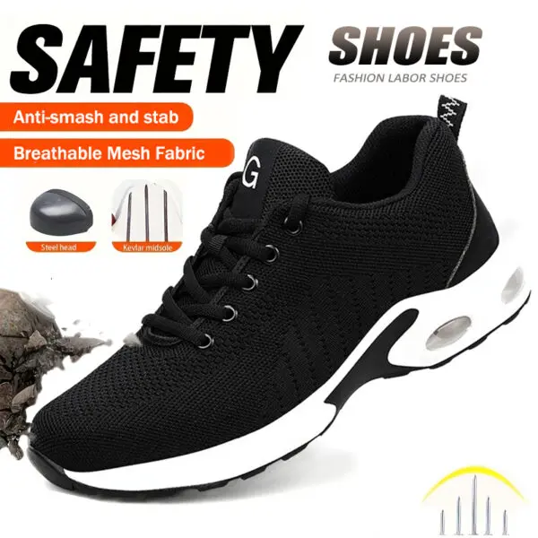 Steel Toe Safety Shoes Men Women Security Protection Work Shoes Lightweight Safety Boots Air Cushion Indestructible Shoes