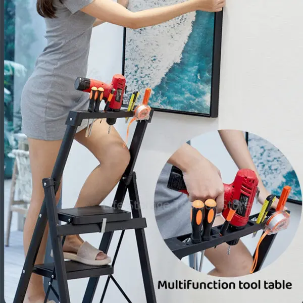 3/4 Step Household Folding Ladder Herringbone Ladder Kitchen Attic Ladder Chair Step Stools Multi-Function Platform Ladder - Image 2
