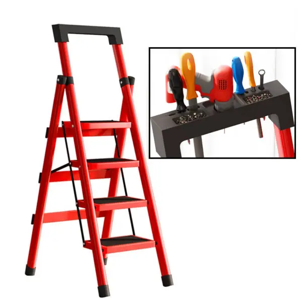 3/4 Step Household Folding Ladder Herringbone Ladder Kitchen Attic Ladder Chair Step Stools Multi-Function Platform Ladder - Image 4