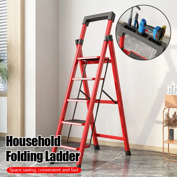 3/4 Step Household Folding Ladder Herringbone Ladder Kitchen Attic Ladder Chair Step Stools Multi-Function Platform Ladder - Image 6