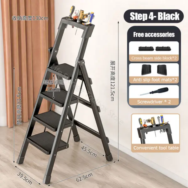 3/4 Step Household Folding Ladder Herringbone Ladder Kitchen Attic Ladder Chair Step Stools Multi-Function Platform Ladder - Image 7