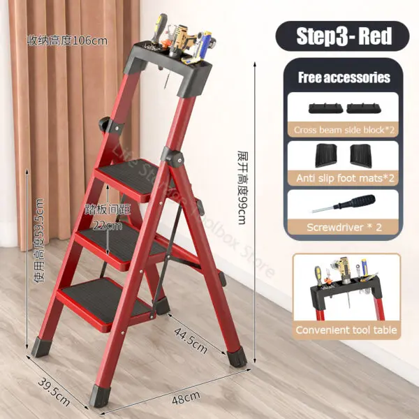 3/4 Step Household Folding Ladder Herringbone Ladder Kitchen Attic Ladder Chair Step Stools Multi-Function Platform Ladder - Image 8