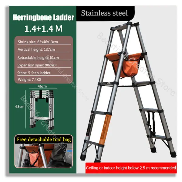 Stainless Steel Telescopic Ladder chair Household Folding ladder 5 Steps Foldable Herringbone Ladder Stairs Ladders For Home