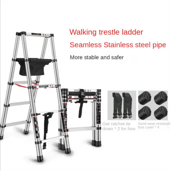 Stainless Steel Telescopic Ladder chair Household Folding ladder 5 Steps Foldable Herringbone Ladder Stairs Ladders For Home - Image 2