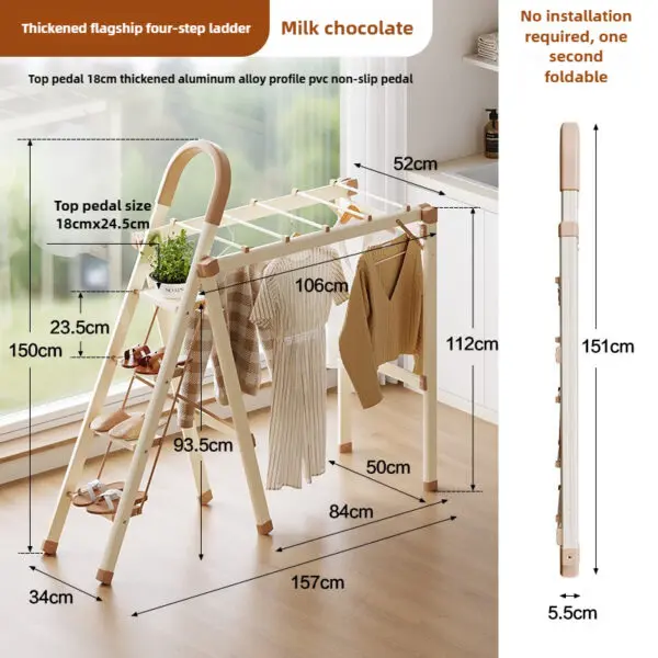 Thickened Aluminum Alloy Ladder for Indoor Household Use, Foldable Multifunctional Balcony, Drying Rack, Dual-use Ladder ladder - Image 4