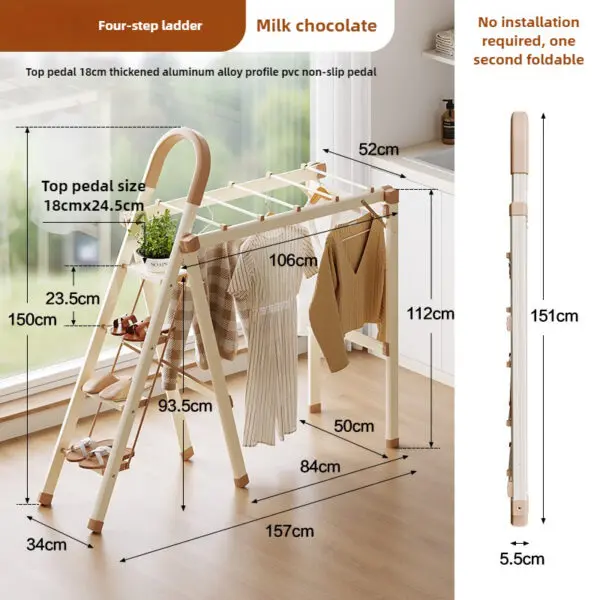 Thickened Aluminum Alloy Ladder for Indoor Household Use, Foldable Multifunctional Balcony, Drying Rack, Dual-use Ladder ladder - Image 7