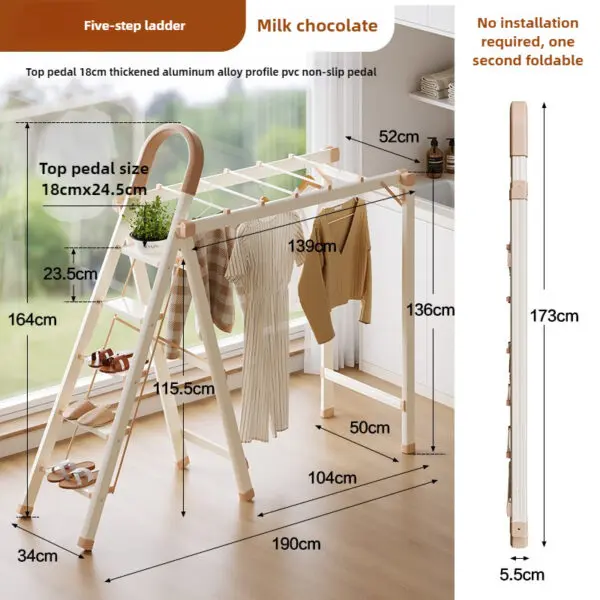 Thickened Aluminum Alloy Ladder for Indoor Household Use, Foldable Multifunctional Balcony, Drying Rack, Dual-use Ladder ladder - Image 8