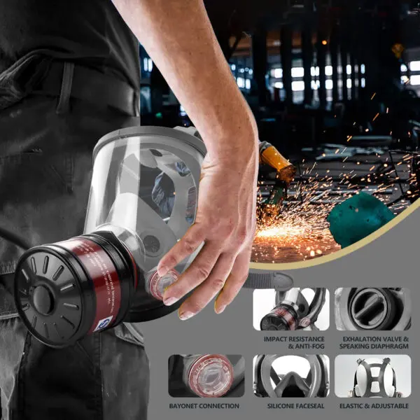 6800 Full Face Safety Work Gas Masks Survival Nuclear and Chemical with 40mm Activated Carbon Filter & Anti-Fog Design - Image 4