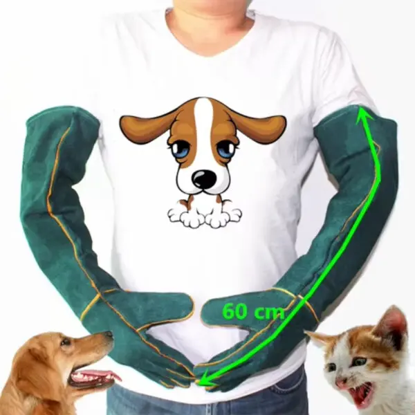 Anti-bite safety bite Gloves for Catch Dog Cat Reptile Animal Ultra Long Leather green Pets Grasping Biting Protective Gloves