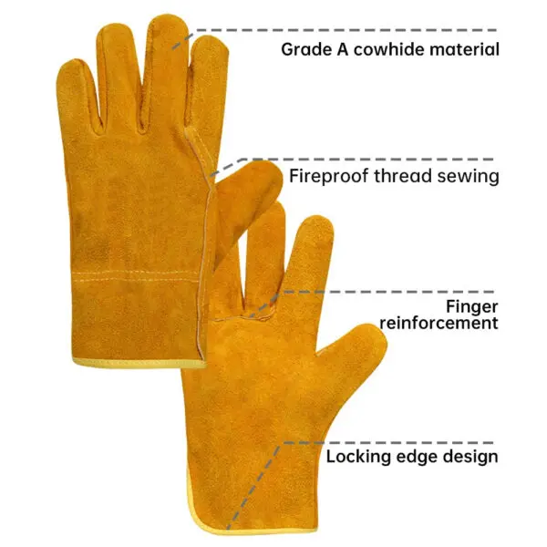1 Pair Fireproof Durable Sheepskin Leather Welder Gloves for Welding Metal Hand Tools Anti-Heat Work Safety Gloves - Image 2