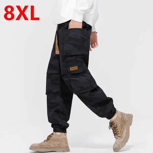 Spring Autumn Harun work trousers men's plus size trend loose drawstring pants sports camouflage trousers 7XL 8XL cargo pants