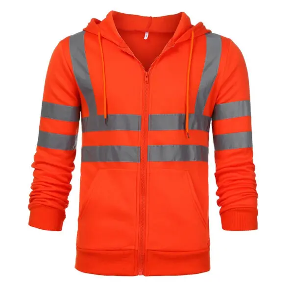 Reflective Strip Workwear Hoodie Jacket With Fleece Unisex Outdoor Sweatshirt For Sanitation Workers - Image 2
