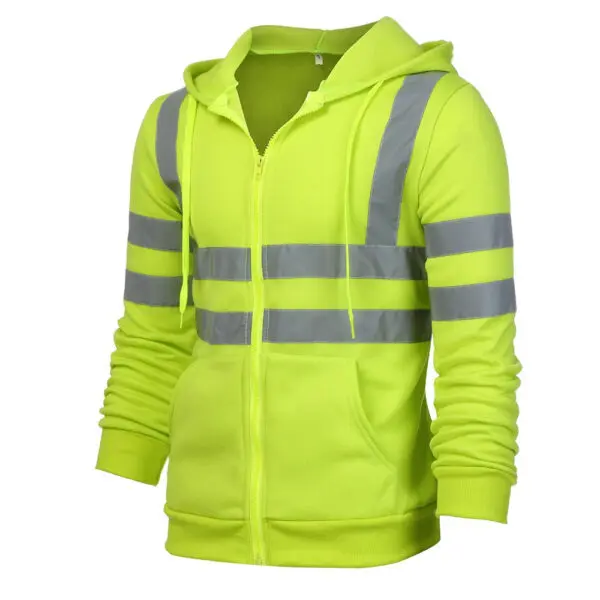 Reflective Strip Workwear Hoodie Jacket With Fleece Unisex Outdoor Sweatshirt For Sanitation Workers - Image 3