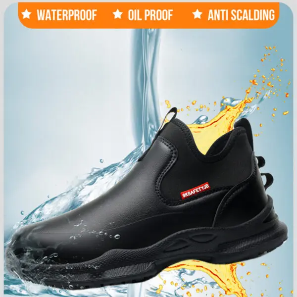 anti-skid kitchen work shoes non slip work waterproof boots lightweight Safety shoes for men chef work shoes leather sneakers - Image 3