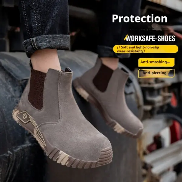 lightweight safety shoes with steel toe caps anti-scalding suede slip-on work shoes sneakers no laces work boots with protection - Image 2