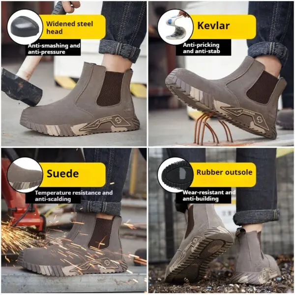 lightweight safety shoes with steel toe caps anti-scalding suede slip-on work shoes sneakers no laces work boots with protection - Image 3