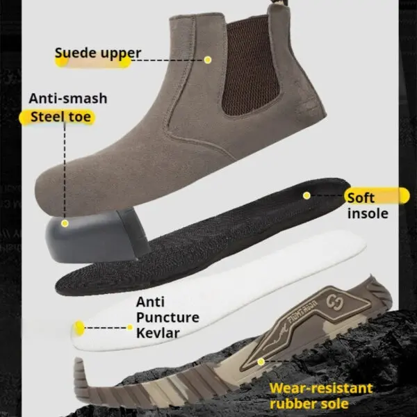 lightweight safety shoes with steel toe caps anti-scalding suede slip-on work shoes sneakers no laces work boots with protection - Image 4