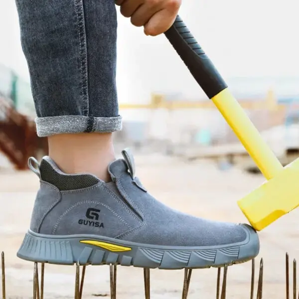 Safety Work Shoes Men's Boots Anti-smash Anti-puncture Steel Head Slip-on Suede Leather Safety The Four Work Seasons Shoes Men - Image 2