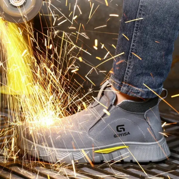 Safety Work Shoes Men's Boots Anti-smash Anti-puncture Steel Head Slip-on Suede Leather Safety The Four Work Seasons Shoes Men - Image 3
