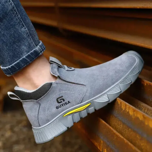 Safety Work Shoes Men's Boots Anti-smash Anti-puncture Steel Head Slip-on Suede Leather Safety The Four Work Seasons Shoes Men - Image 5