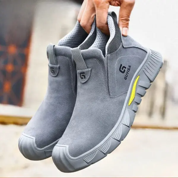 Safety Work Shoes Men's Boots Anti-smash Anti-puncture Steel Head Slip-on Suede Leather Safety The Four Work Seasons Shoes Men - Image 6