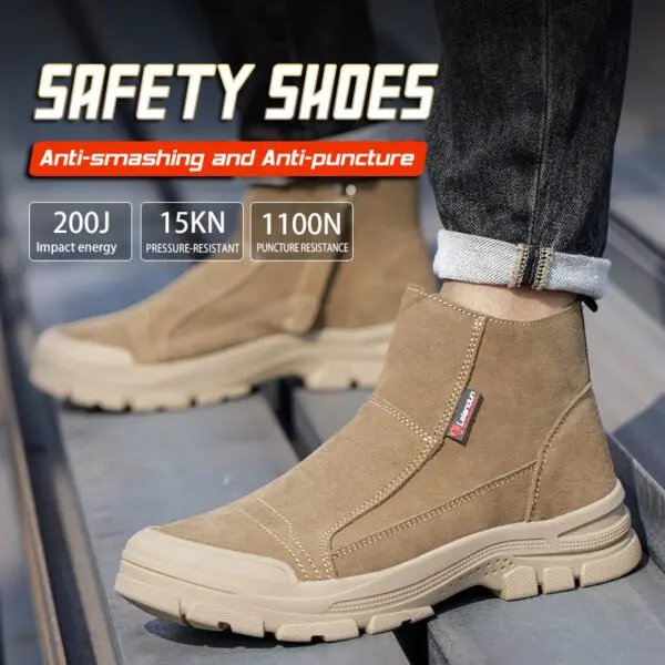 Leiandun Men's Cowhide Leather Work Safety Shoes Breathable Mesh Lined Steel Toe Work Boots Durable Comfortable Safety Footwear - Image 2
