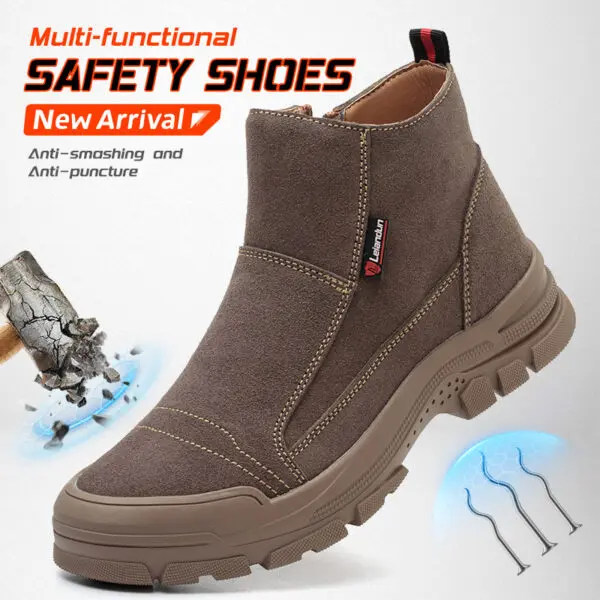 Leiandun Men's Cowhide Leather Work Safety Shoes Breathable Mesh Lined Steel Toe Work Boots Durable Comfortable Safety Footwear - Image 4