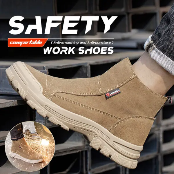 Leiandun Men's Cowhide Leather Work Safety Shoes Breathable Mesh Lined Steel Toe Work Boots Durable Comfortable Safety Footwear - Image 5