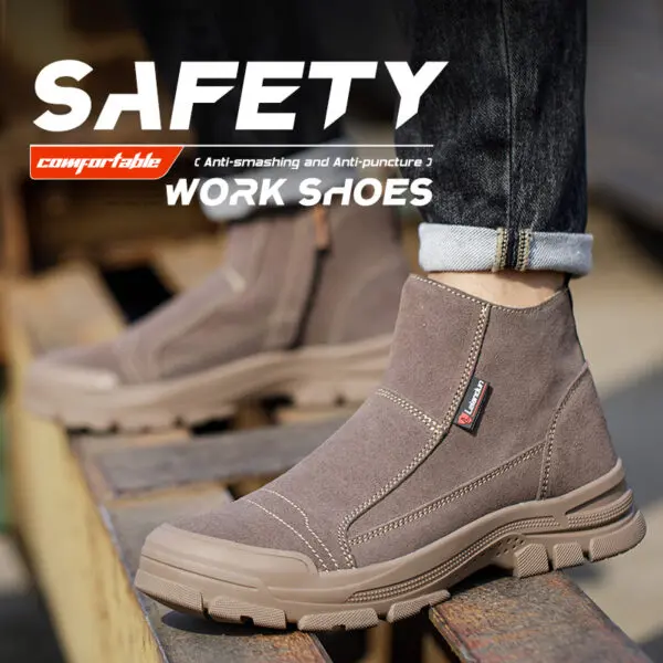 Leiandun Men's Cowhide Leather Work Safety Shoes Breathable Mesh Lined Steel Toe Work Boots Durable Comfortable Safety Footwear - Image 6