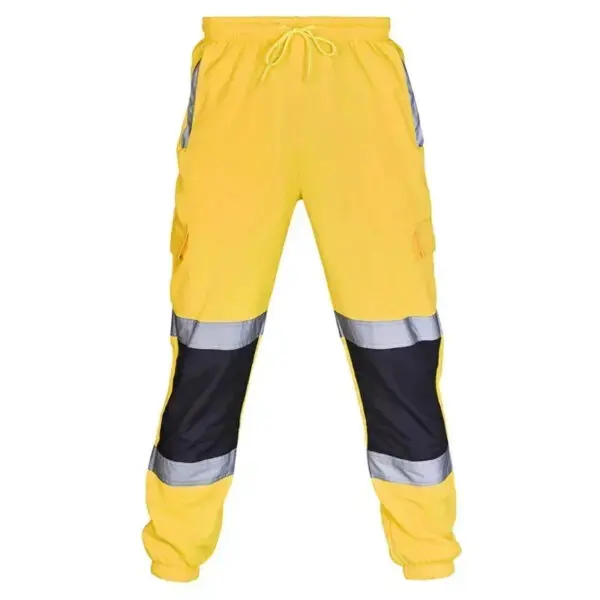 Mens High Visibility Work Cargo Pants Drawstring Casual Pockets Safe Reflective Construction Elastic Waist Trousers Joggers - Image 9