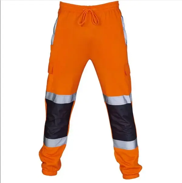 Mens High Visibility Work Cargo Pants Drawstring Casual Pockets Safe Reflective Construction Elastic Waist Trousers Joggers - Image 10
