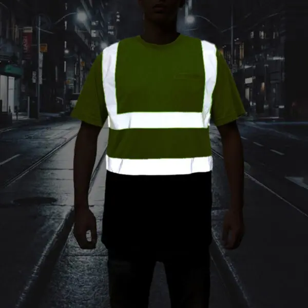 Men Reflective Work Shirt O-Neck Short Sleeve High Visibility T-Shirt with Mesh Panels Safety Shirt Industrial Workwear Clothes - Image 3