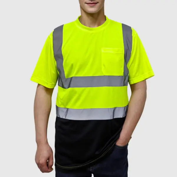 Men Reflective Work Shirt O-Neck Short Sleeve High Visibility T-Shirt with Mesh Panels Safety Shirt Industrial Workwear Clothes - Image 4