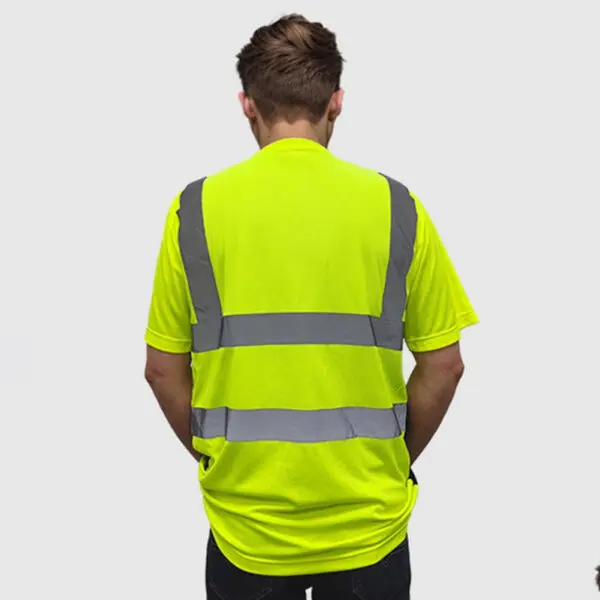 Men Reflective Work Shirt O-Neck Short Sleeve High Visibility T-Shirt with Mesh Panels Safety Shirt Industrial Workwear Clothes - Image 5