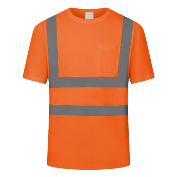 Men Reflective Work Shirt O-Neck Short Sleeve High Visibility T-Shirt with Mesh Panels Safety Shirt Industrial Workwear Clothes - Image 7