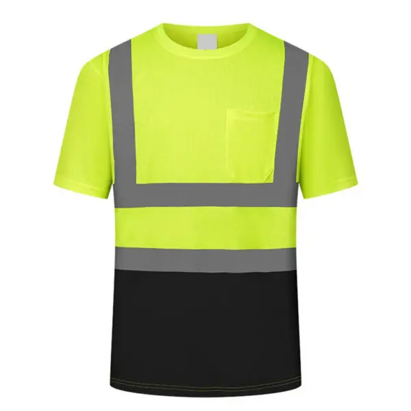 Men Reflective Work Shirt O-Neck Short Sleeve High Visibility T-Shirt with Mesh Panels Safety Shirt Industrial Workwear Clothes - Image 8