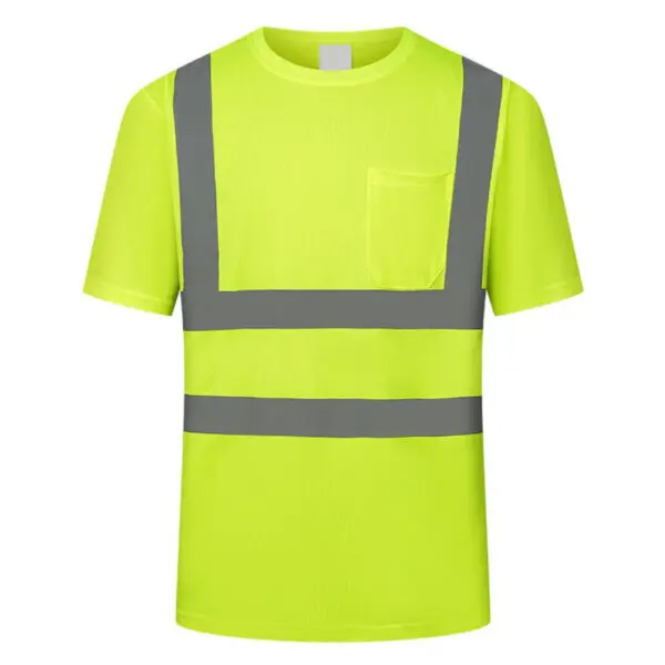 Men Reflective Work Shirt O-Neck Short Sleeve High Visibility T-Shirt with Mesh Panels Safety Shirt Industrial Workwear Clothes - Image 9