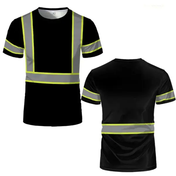 Simple Stripe Safety Work T Shirts Summer Casual Short Sleeve 3D Printed Crew Neck T-shirts Fashion Outdoor Oversized Tees Tops - Image 2