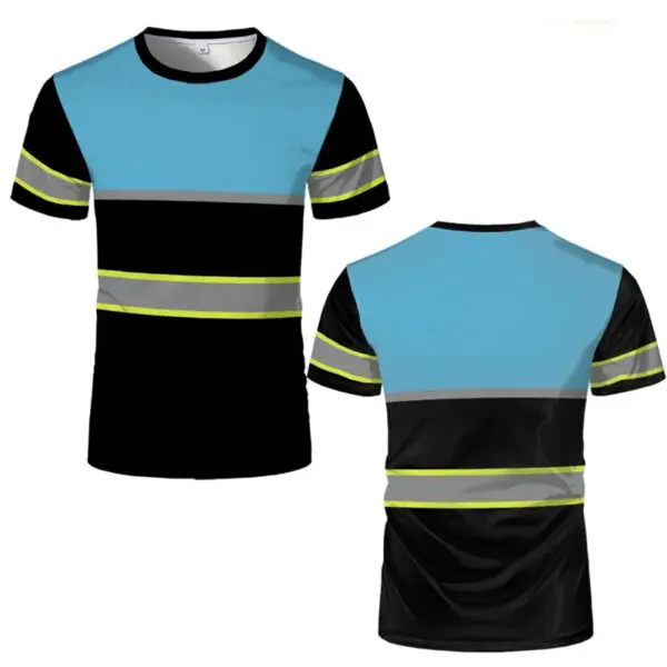 Simple Stripe Safety Work T Shirts Summer Casual Short Sleeve 3D Printed Crew Neck T-shirts Fashion Outdoor Oversized Tees Tops - Image 3